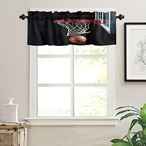 Chucoco Basketball Shooting Hoop Rod Pocket Window Valances Sport Theme Short Curtain Valance Kitchen Printed Drapes For Bedroom Bathroom Living Room Windows Decor Black #TOP2