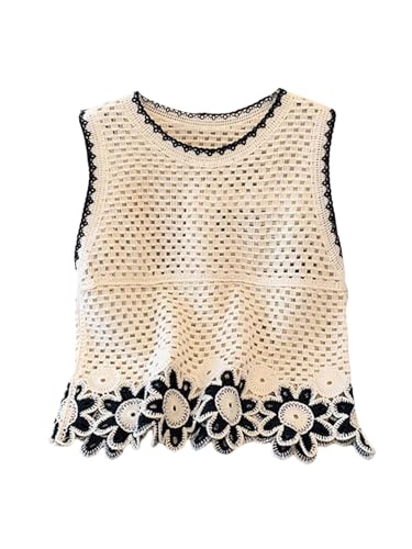 GORGLITTER Women's Crochet Tank Tops Hollow Out Sweater Vest Scoop Neck Sleeveless Cover Up Boho Knit Tops 2025