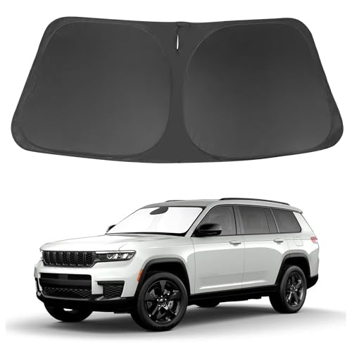 Windshield Sun Shade Custom Fit 2021-2024 2025 2026 Jeep Grand Cherokee L/Jeep Grand Cherokee SUV Accessories Front Window Sunshade Sun Visor Protector Blocks Rays
