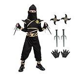 Ninja Costume for Kids with Accessories for Boys Toddler Halloween Costumes Dress Up Birthday Role Play Golden
