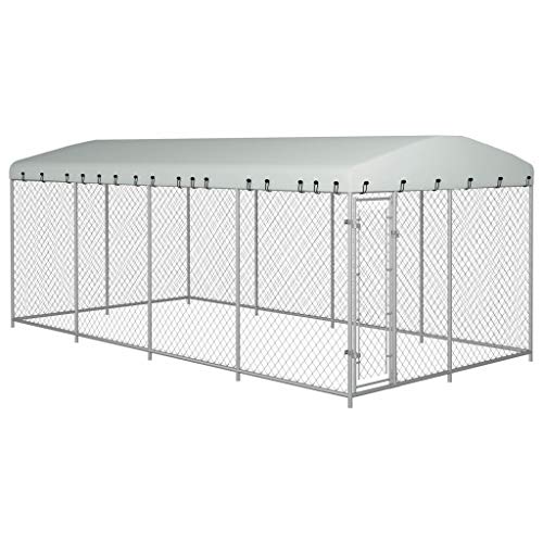 Festnight Outdoor Dog Kennel Cage with Roof Lockable Galvanized Steel Pet Run House Chain-Link Mesh Sidewalls Pet Exercise Fence Barrier for Backyard Garden 315 x 157.5 x 78.7 Inches (L x W x H)