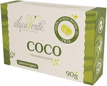Kit 6 Unidades Sabonete Alquiverde Vegetal de Coco 90g Natural - Hidratante Limpeza Suave Pele Macia Vegano Artesanal Sem Parabenos Óleo de Coco Nutritivo Corpo e Rosto