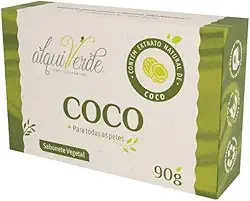 Kit 6 Unidades Sabonete Alquiverde Vegetal de Coco 90g Natural - Hidratante Limpeza Suave Pele Macia Vegano Artesanal Sem Parabenos Óleo de Coco Nutritivo Corpo e Rosto