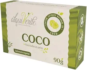 Kit 6 Unidades Sabonete Alquiverde Vegetal de Coco 90g Natural - Hidratante Limpeza Suave Pele Macia Vegano Artesanal Sem Parabenos Óleo de Coco Nutritivo Corpo e Rosto