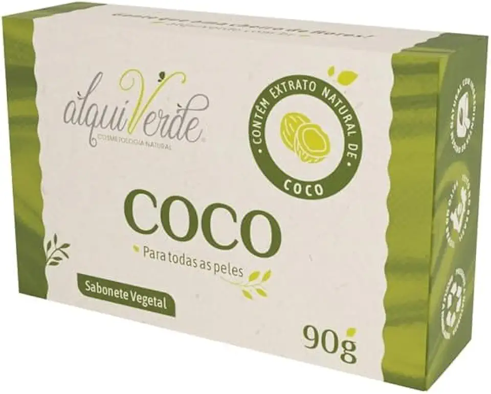 Kit com 3 Unidades Sabonete Vegetal Alquiverde de Coco 90g – Natural, Hidratante, Nutritivo e Cuidados Diários com a Pele