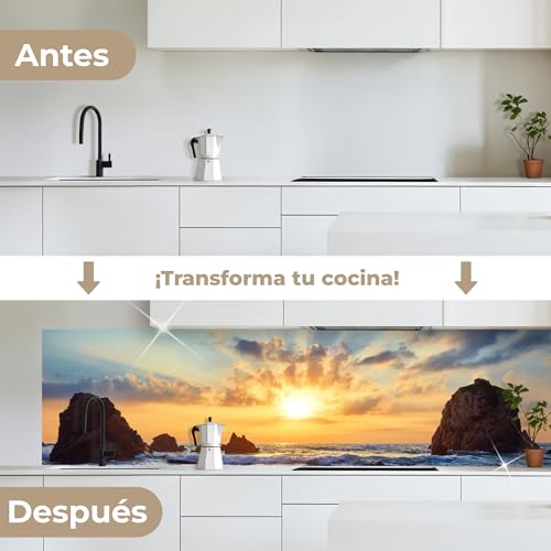 Miniatura 3 de Kitchenyeah Antisalpicaduras Cocina 80x300 Cm Adhesivo Salpicadero Protector Pared Salpicaduras Revestimiento Puesta De Sol - Mar - Playa - Paisaje
