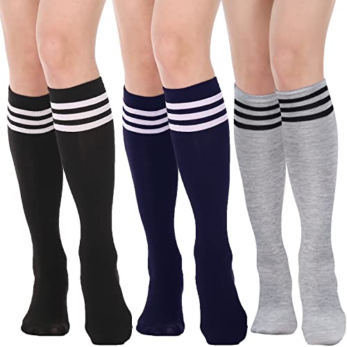 Image of DRESHOW 3 Pairs Cotton Knee High Socks for Women Solid Knit Knee Long Stocking Leg Warmer All Season Gift