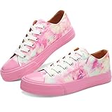 Womens Tie Dye Canvas Sneakers Pink Multi Tennis Shoes for Lady Rainbow Shoes for Women Light Vintage Fashion Sneakers(Pink US6)