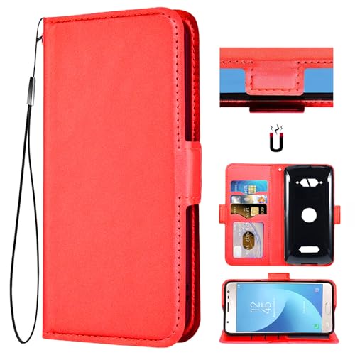 Auotu PU Leder Flip Brieftasche Handyhülle Lederhülle Cover Tasche Hülle Hülle Etui für Crosscall Core M5 Smartphone (Rot)