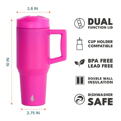 Image of Elemental 100% Leak Proof 32oz Tumbler with Handle & Straw Travel Mug | Stainless Steel Double Wall Insulated Tumbler for Hot and Cold Beverages with Sip & Straw Lid