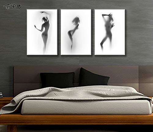 Bathroom Wall Art Decor Canvas Print Black And White Hazy Silhouette Painting 3 Pieces Modern Abstract Picture Poster Artwork For Home Decoration Stretched Framed Ready To Hang 16X24"X3 #TOP5