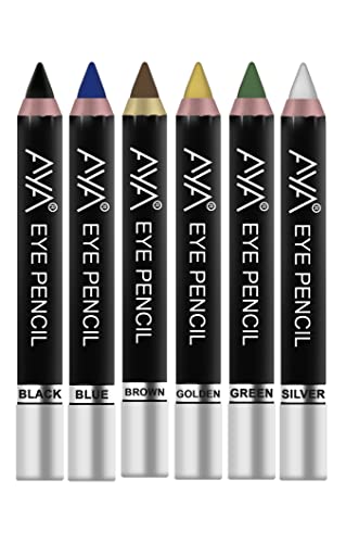 Image of AYA Eye Pencil for Kajal /Eyeliner, Set of 6 (Black, Blue, Brown, Green, Golden and Silver)