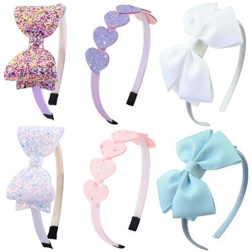 Ooosonlu Toddler Headband with Bow Glitter Headband for Girls Little Girl Hair Accessories Sparkly Hair Bands for Kids