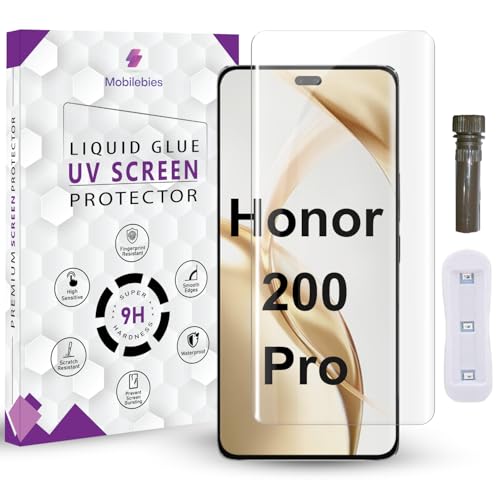 Image of Advanced HD+ UV Tempered Glass Screen Protector For Honor 200 Pro (6.78 Inch, Pack of 1) Full Adhesive UV Curved Screen Guard, Case Friendly with installation kit
