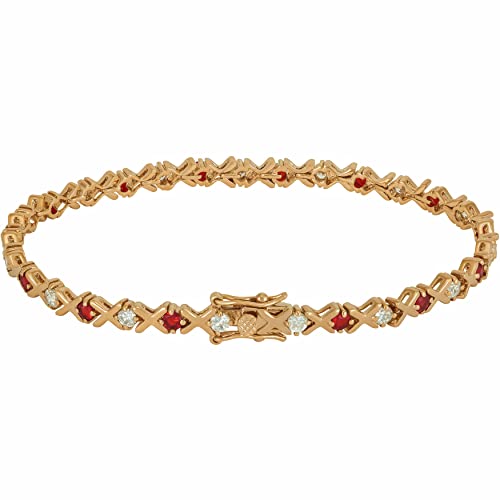 Lifetime Jewelry Hugs And Kisses Cubic Zirconia Diamond Classic Tennis Bracelet For Women | Tennis Bracelet Men | Gold Bracelets For Women 24K Gold Plated | Size 7-8 Inch (Red & White, 8) #TOP5
