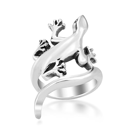 AeraVida Unique Long Tail Gecko-Lizard Wrap .925 Sterling Silver Ring | Adorable Wedding Rings For Women | Chic Comfort Fit Silver Rings for Women | Statement Fashion | Sterling Silver Rings Sizes 5-10 - Main Image