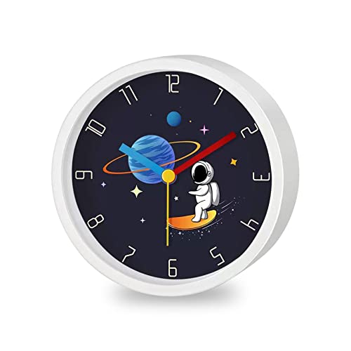 Idota Reloj Despertador para Niños, Reloj Despertador Educativo Niños sin Garrapatas Astronauta Espacial Reloj Despertador Analógico Redondo de Reloj Despertador con Batería (Sin Batería) - Blanco