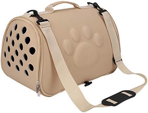 Mearrineser キャリー バッグ 猫 折りたたみ ペット キャリーバッグ 小型犬 猫用キャリーバッグ ペットキャリーケース 通気性 折りたたみ 車載/スリング/手持ち (カーキ)
