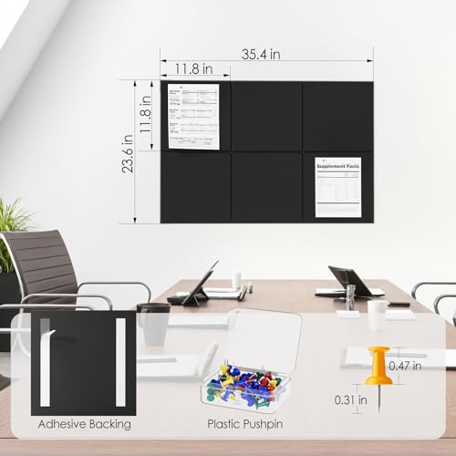 maxgear large cork board for wall 3634 x 2434 black bulletin board 6 pack felt wall tiles with pushpins cork boards for office pin board tack board cork boards