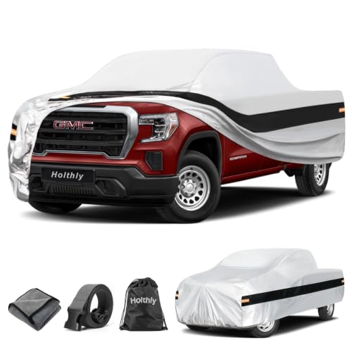 Image of 10 Layers Truck Cover Waterproof All Weather Custom Fit GMC Sierra 1500(2002-2026)Double /Extended /Crew Cab Short Bed, Outdoor Full Exterior Pickup Car Cover Sun Rain Snow Ice Protection.Sliver