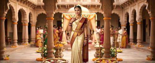 Image of VFCollections Women's Kanchipuram Silk Bridal Pure Pattu Cream White Sarees With Blouse
