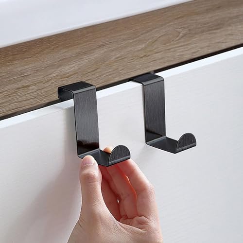 Gancho para puerta de armario de diseño Z, Perchero para armario, Colgador para puerta, Ganchos para borde de armario, Gancho Puerta, Acero inoxidable, Negro, 2 Unidades