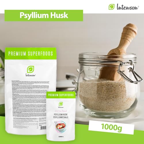 INTENSON Flohsamenschalen 1 kg – Reine Natürliche Ballaststoffquelle, Ideal zum Mischen mit Wasser, Getränken & Säften – Vegetarisch & Vegan