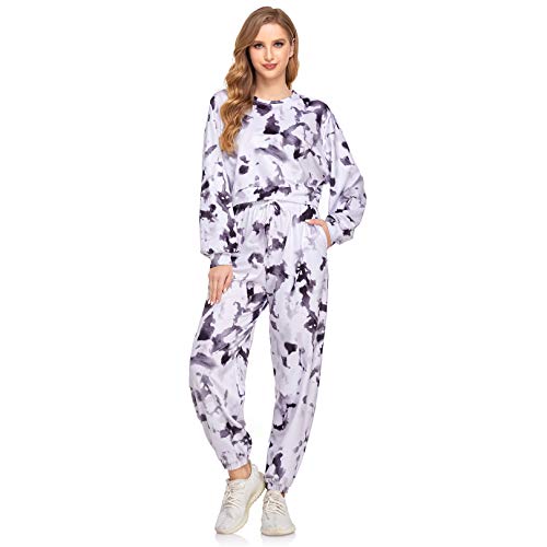 Sylanfia Conjunto de chándal para mujer, ropa deportiva batik de 2 piezas, mono deportivo de verano para mujer, manga larga, sudadera, camiseta y pantalones deportivos, ropa de estar por casa Cover