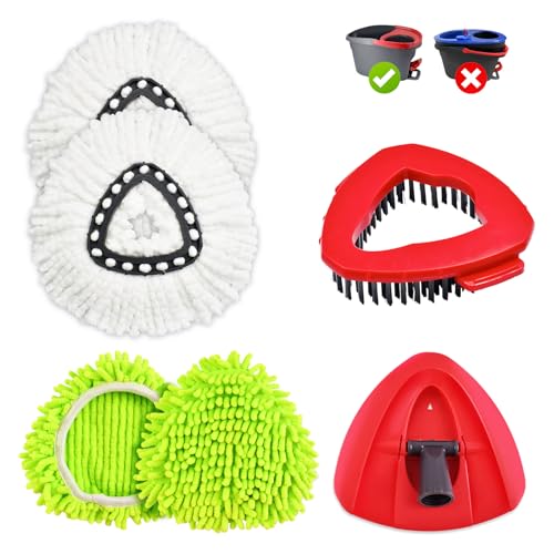 6 Pack Mop Heads Replacement for Ocedar EasyWring 1 Tank Spin Mop System Include 2 Microfiber Spin Mops Replace Head&2 Chennile Mops Head Machine Washable with Scrubber Mopp Head and Base for Cleaning
