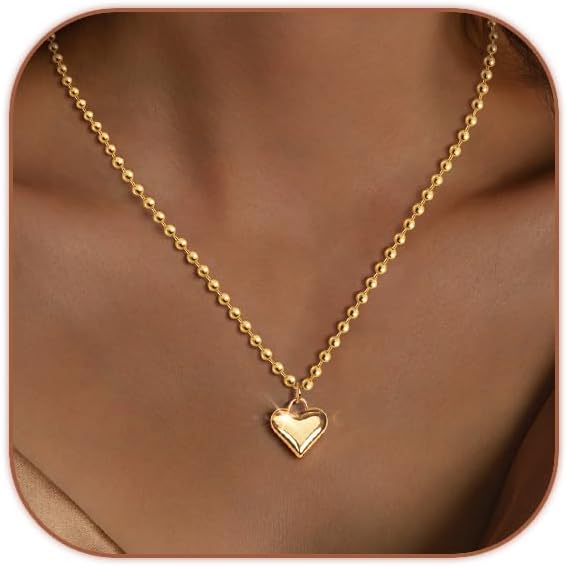 Cute Heart Necklace Dainty 18k Gold Plated Tiny Heart Pendant Choker Necklaces Small Gold Love Open Heart Chain Necklace for Women Simple Gold Necklace for Women Trendy Jewelry