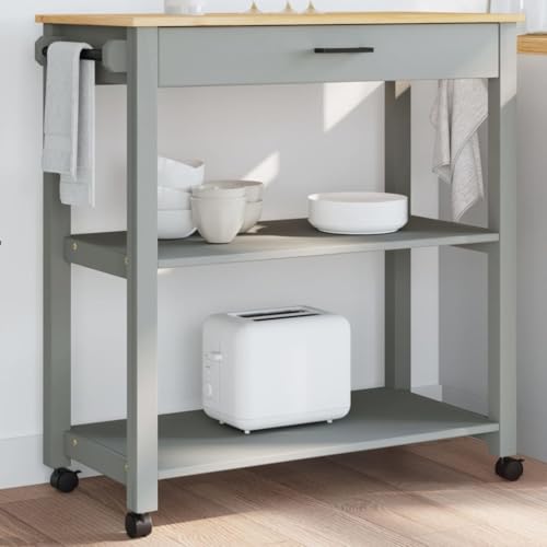 Brokky Carrito de Cocina Monza Madera Maciza de Pino 84x40x90 cm Mueble Auxiliar de Cocina Carro Cocina Auxiliar Carrito Cocina - 376104