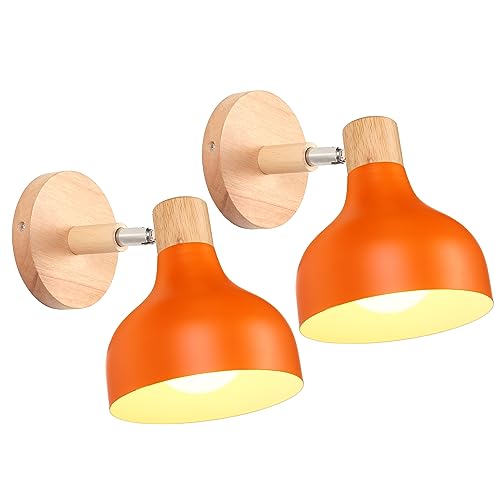 iDEGU Lot de 2 Applique Murale Interieure Rétro 15CM Lampe Murale Réglable en Bois Métal E27 Luminaire Industriel Spot LED Plafonnier Vintage Éclairage...