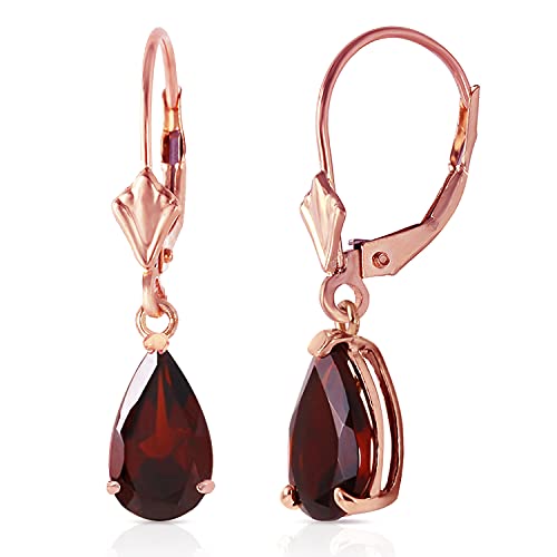 2.45 Carat 14k Solid Rose Gold Leverback Earrings with Natural Garnet