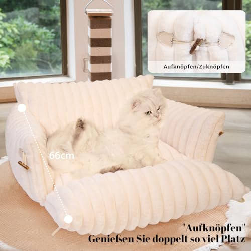 CheerPals Extended Katze Sofa – 63 L × 55–66 B cm Weiches, Flauschiges Großes Katzenbett, Hundesofa für Katzen und Kleine Hunde mit Waschbarem, Abnehmbarem Bezug und Rutschfester Unterseite