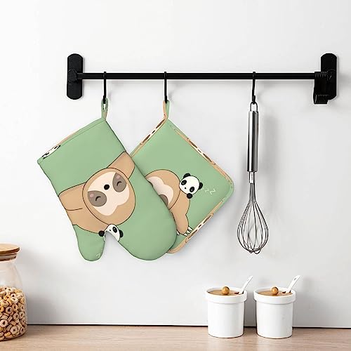 Cute Panda And Sloth Oven Mitts And Pot Holders Heat Resistant 2Pcs Set Bbq Gloves And Pads For Cooking Baking Grilling #TOP6