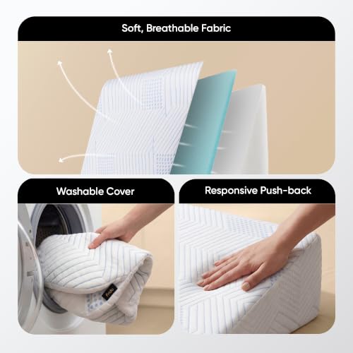 Image of Frido Wedge Plus Cushion with Cooling Cover for Sleeping, Sitting & Acid Reflux Relief | High Resillience Foam | Orthopedic Wedge Cushion for Leg Elevator | Pregnancy | GERD | White & Grey-Pack of 1