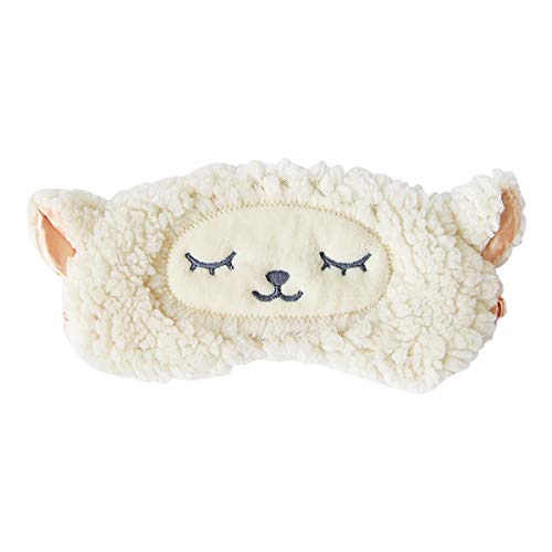 Masque de Sommeil, H HOMEWINS Masque de Nuit Yeux Confortable en 100% Soie Naturelle & Peluche Ultra-Douce Ajustable Dormir pour Voyage Dessin Animé Mignon Femme Enfant (Mouton blanc) Cover
