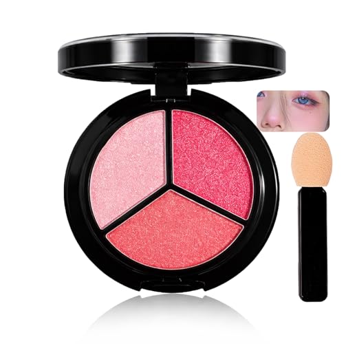 Image of Tricolour Shimmer Eyeshadow Palette with Silver White, Deep Brown & Copper Brown - Long-Lasting Waterproof Metallic Makeup for Sensitive Lids, Compact with Mirror & Brush (Soft Blush)