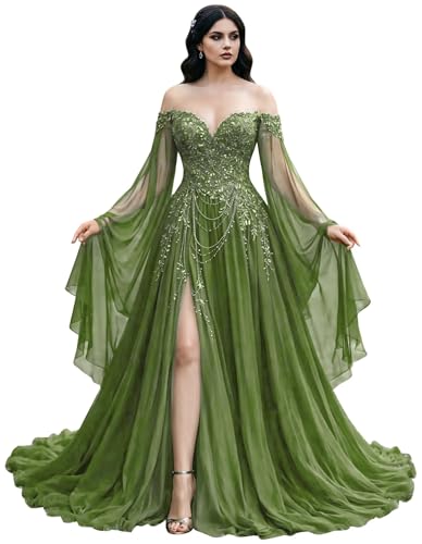 Mauuwy Medieval Flare Sleeves Wedding Dresses Sage Size 2
