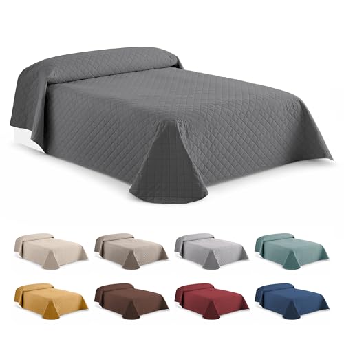 Easycosy Couvre-Lit Boutis Matelassé Gris 250x260 cm pour Lit 160x200/180x200 - Courtepointe Légère Été & Mi-Saison, Motif Losanges, Microfibre Respirante...