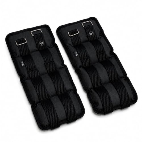 Image of Btag Solid Neoprene Ankle & Wrist Weights (1 kg x 2 Pcs) | Adjustable Strap | Unisex Leg & Arm Weight Cuffs for Gym, Workout & Training (Balck)