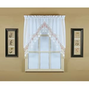 Today's Curtain, Vintage Macramé Organza Swag 38", White/Rose, 58" W x 38" L Todays Curtain Vintage Macrame Organza Swag 38 WhiteRose 58 W x 38 L
