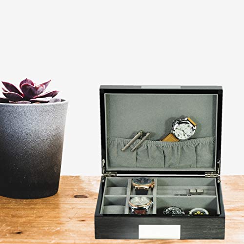 Grey Ginko Lacquered Wood Watch Cufflink Case & Ring Storage Organizer Men's Jewelry Box Father's Day #TOP4