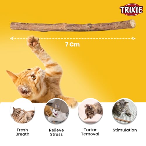 Image of Trixie: - Matatabi Chewing Stick | Interactive Cat Toy, Attracts and Stimulates Cats Hunting Instincts | Made with Dried Matatabi Fruits, Supports Dental Hygiene and Cleans Teeth - 10 Gm