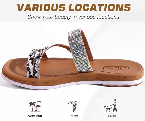 Image of ONCAI Women's Slide Sandals Trendy Square Summer Flat Dressy Sandals for Women 2025 Cross Strappy Open Split-Toe Ring with Slip-on Rubber Soles