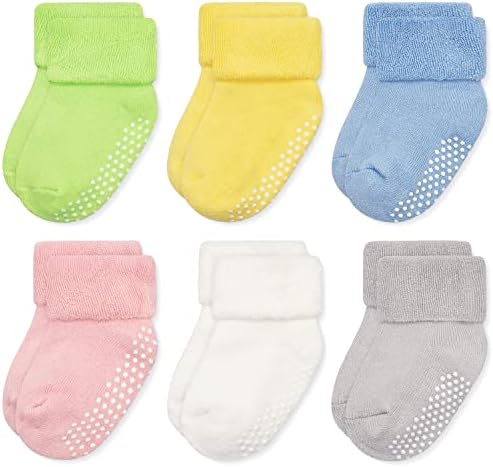 GRPSKCOS Baby Boys Girls Terry Socks with Grippers 6 Pairs Set Thick Ankle Cotton Warm Socks for 0-36 Months Newborn Toddler