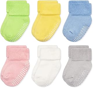 GRPSKCOS Baby Boys Girls Terry Socks with Grippers 6 Pairs Set Thick Ankle Cotton Warm Socks for 0-36 Months Newborn Toddler