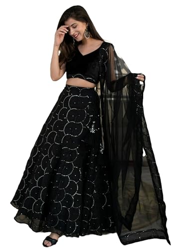 Lehenga georgette broderie zari et paillettes vêtement de fête traditionnel chic