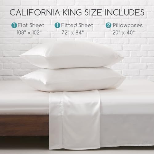 Image of MR&HM Satin Bed Sheets, California King Size Sheets Set, 4 Pcs Silky Bedding Set with 15 Inches Deep Pocket for Mattress (California King, Ivory)