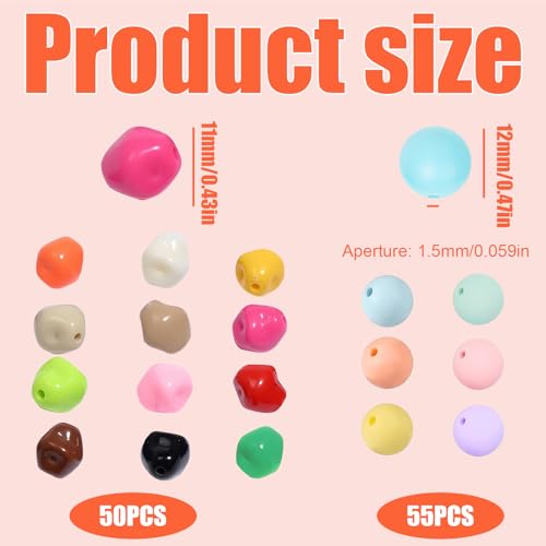 PLATEYTR Silikonperlen Bastelset 12mm 105 Stück – Farbiges DIY Perlen Set für Schmuckherstellung, Handarbeiten, Armbänder, Ketten, Kinder & Erwachsene, kreative Geschenkideen